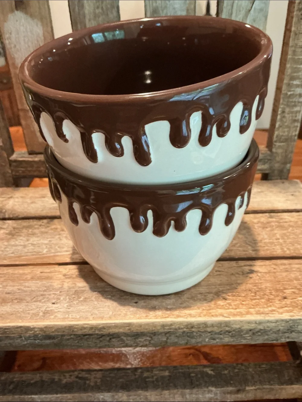 Rae Dunn ICE CREAM Bowls with Chocolate Drip - Set of 2